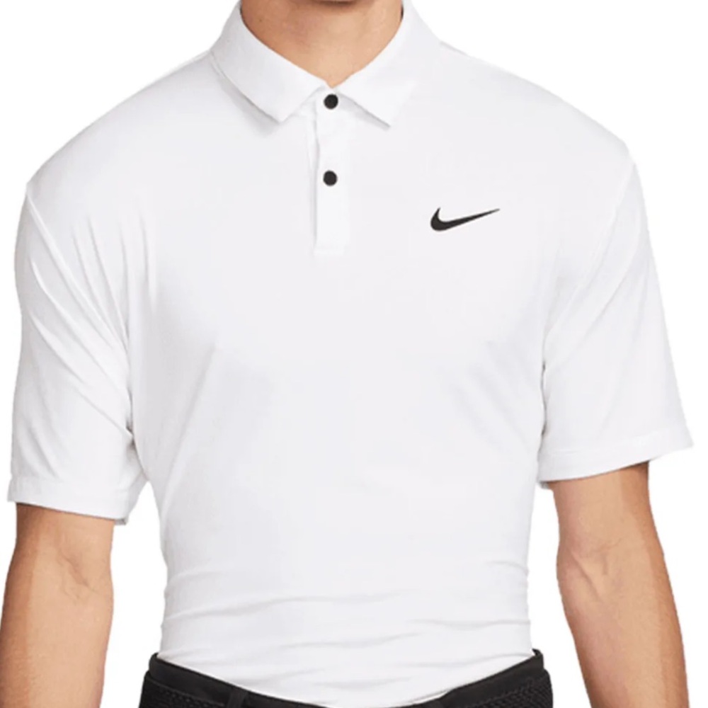 Men’s CREAM Nike Dri-Fit Golf Polo Shirt with Black Swoosh